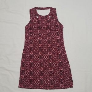 Hollister Red Patterned Mini Dress with Geometric Cut Out Collar Size XS; Used